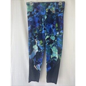 Athleta Leggings Women’s Size Small Blue Floral Mystique Chaturanga Capri Mesh